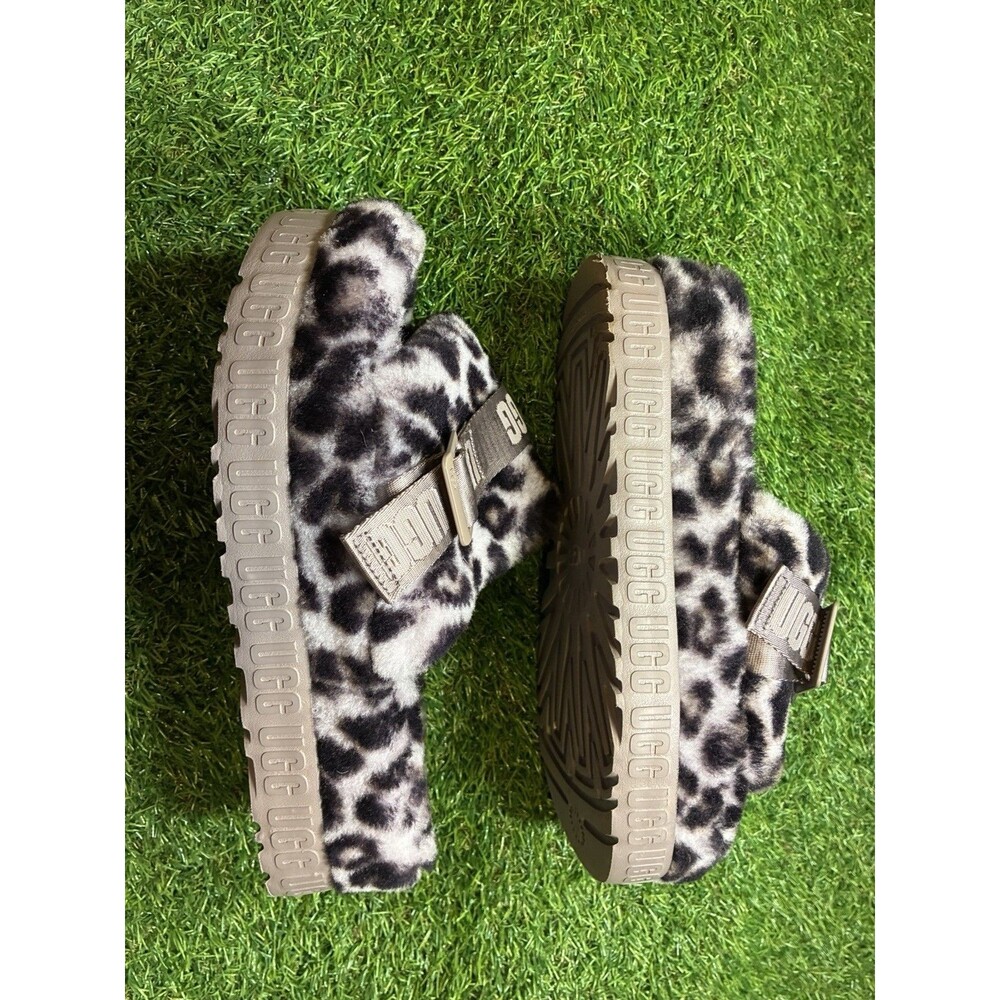 UGG Fluffita Leopard Print Platform Slide Slippers Womens Size 9 Sheepskin - Picture 1 of 7